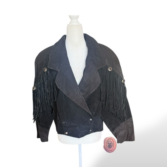 Vintage 80s Leather Pointed‎ Snake Print Sued Jacket Women’s Medium - Picture 1 of 15
